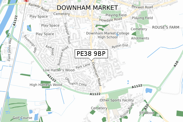 PE38 9BP map - small scale - OS Open Zoomstack (Ordnance Survey)