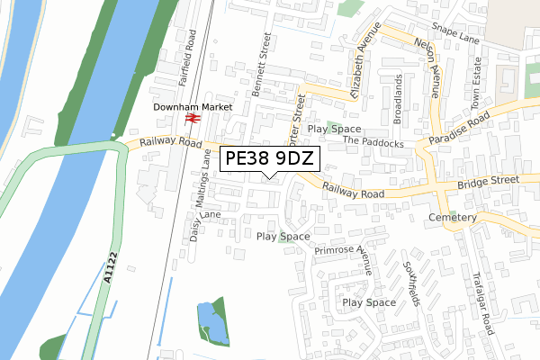 PE38 9DZ map - large scale - OS Open Zoomstack (Ordnance Survey)