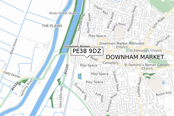 PE38 9DZ map - small scale - OS Open Zoomstack (Ordnance Survey)