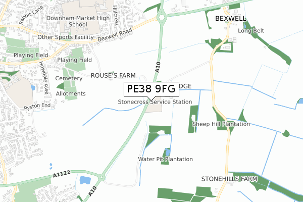 PE38 9FG map - small scale - OS Open Zoomstack (Ordnance Survey)