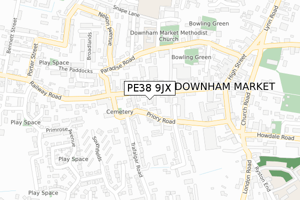 PE38 9JX map - large scale - OS Open Zoomstack (Ordnance Survey)