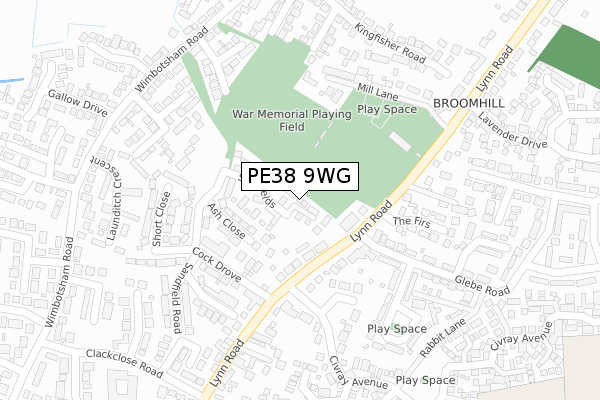 PE38 9WG map - large scale - OS Open Zoomstack (Ordnance Survey)