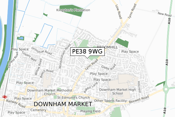 PE38 9WG map - small scale - OS Open Zoomstack (Ordnance Survey)