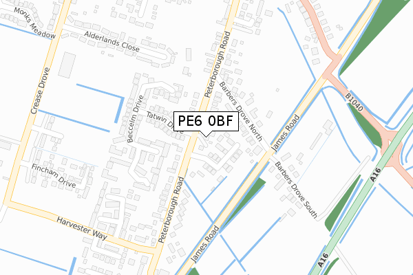 PE6 0BF map - large scale - OS Open Zoomstack (Ordnance Survey)