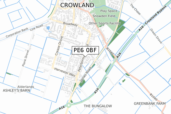 PE6 0BF map - small scale - OS Open Zoomstack (Ordnance Survey)