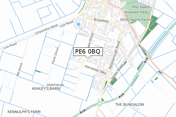 PE6 0BQ map - small scale - OS Open Zoomstack (Ordnance Survey)