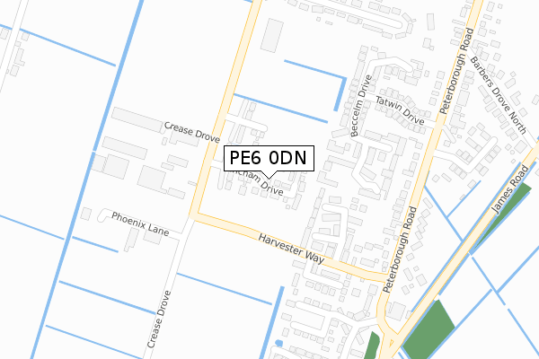 PE6 0DN map - large scale - OS Open Zoomstack (Ordnance Survey)