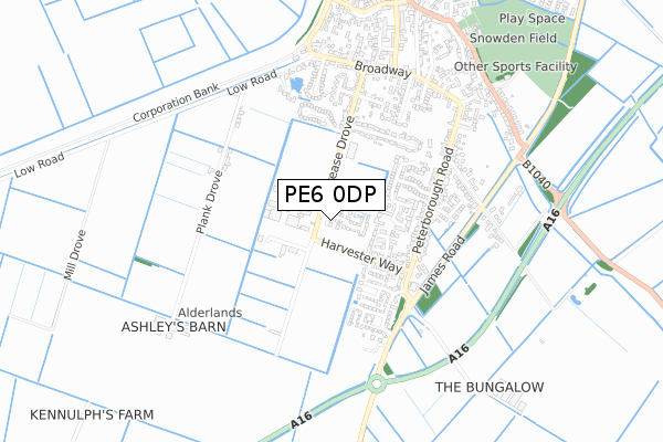 PE6 0DP map - small scale - OS Open Zoomstack (Ordnance Survey)