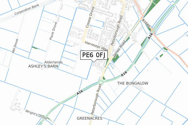 PE6 0FJ map - small scale - OS Open Zoomstack (Ordnance Survey)