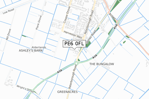 PE6 0FL map - small scale - OS Open Zoomstack (Ordnance Survey)