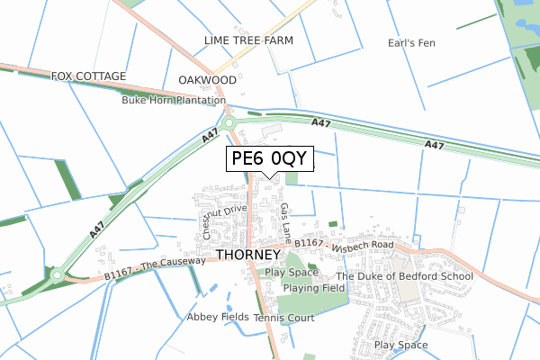 PE6 0QY map - small scale - OS Open Zoomstack (Ordnance Survey)