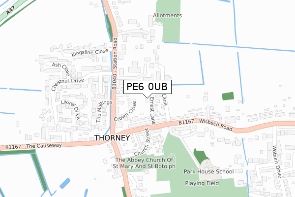 PE6 0UB map - large scale - OS Open Zoomstack (Ordnance Survey)