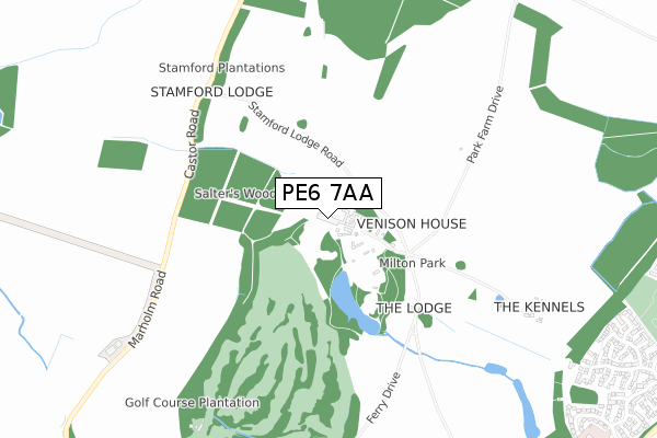 PE6 7AA map - small scale - OS Open Zoomstack (Ordnance Survey)