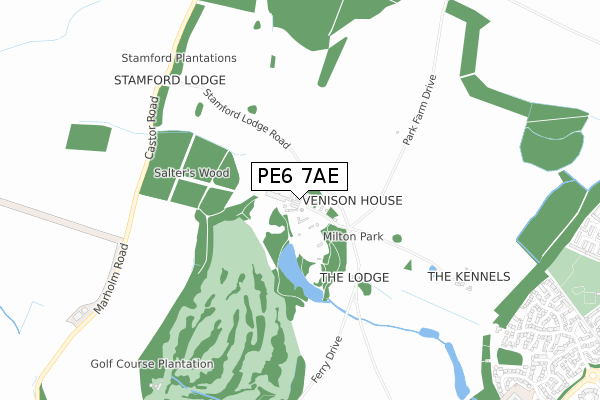 PE6 7AE map - small scale - OS Open Zoomstack (Ordnance Survey)