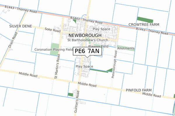 PE6 7AN map - small scale - OS Open Zoomstack (Ordnance Survey)