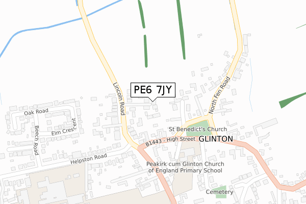 PE6 7JY map - large scale - OS Open Zoomstack (Ordnance Survey)