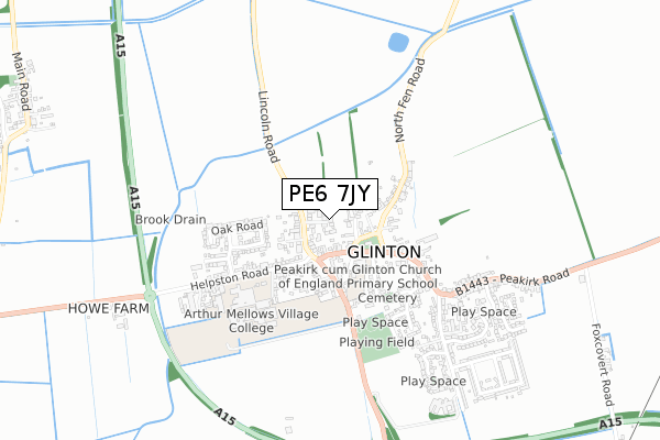 PE6 7JY map - small scale - OS Open Zoomstack (Ordnance Survey)