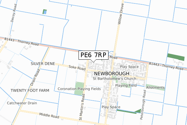 PE6 7RP map - small scale - OS Open Zoomstack (Ordnance Survey)