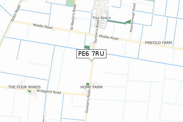 PE6 7RU map - small scale - OS Open Zoomstack (Ordnance Survey)