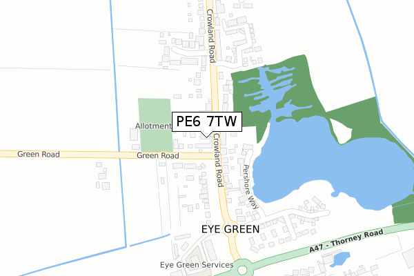 PE6 7TW map - large scale - OS Open Zoomstack (Ordnance Survey)