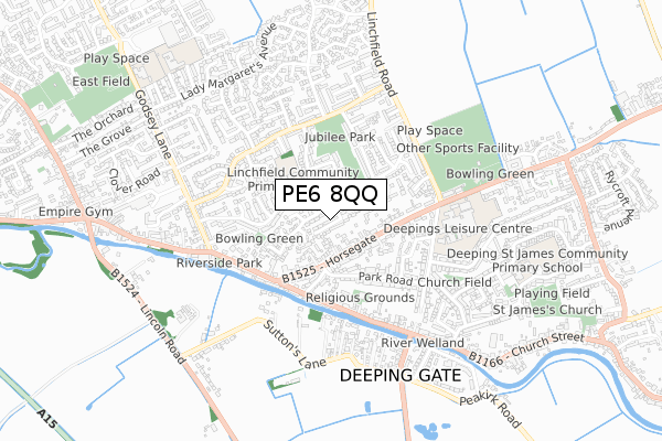 PE6 8QQ map - small scale - OS Open Zoomstack (Ordnance Survey)