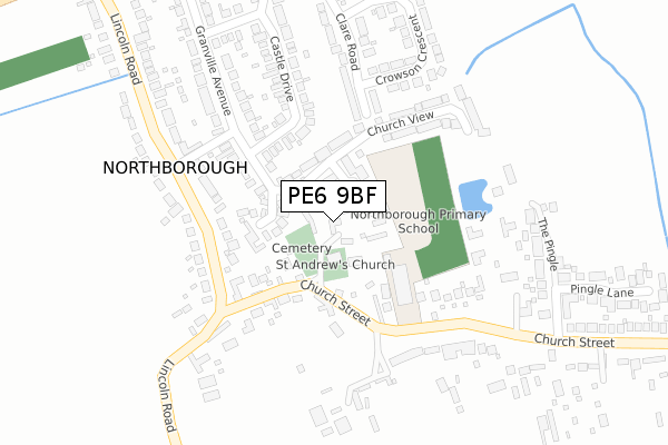 PE6 9BF map - large scale - OS Open Zoomstack (Ordnance Survey)