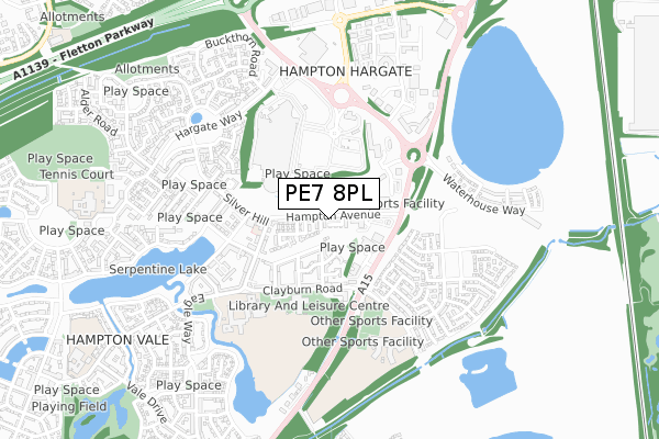 PE7 8PL map - small scale - OS Open Zoomstack (Ordnance Survey)