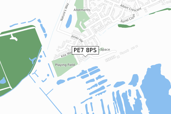 PE7 8PS map - large scale - OS Open Zoomstack (Ordnance Survey)