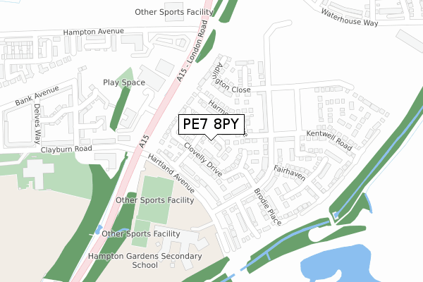 PE7 8PY map - large scale - OS Open Zoomstack (Ordnance Survey)