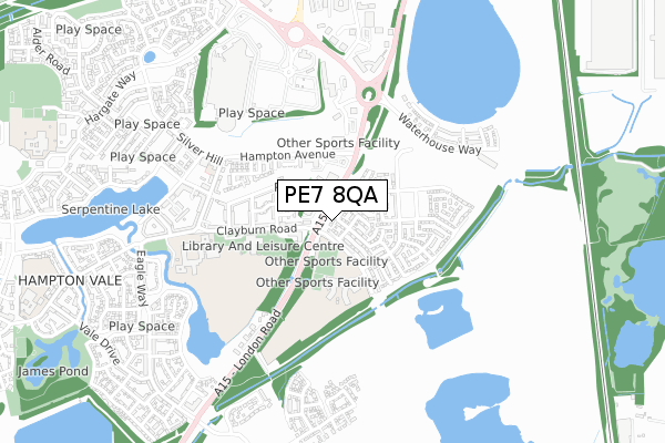 PE7 8QA map - small scale - OS Open Zoomstack (Ordnance Survey)