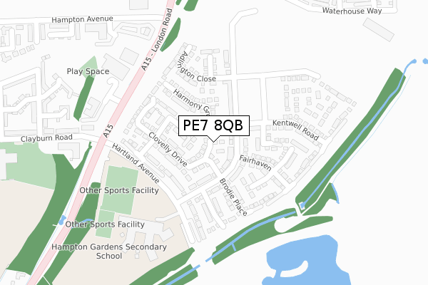 PE7 8QB map - large scale - OS Open Zoomstack (Ordnance Survey)