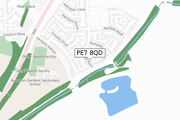 PE7 8QD map - large scale - OS Open Zoomstack (Ordnance Survey)