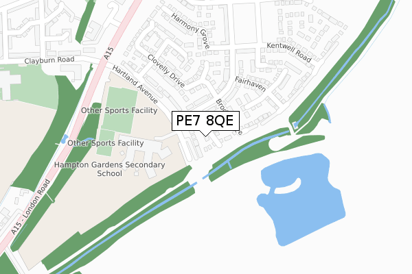 PE7 8QE map - large scale - OS Open Zoomstack (Ordnance Survey)