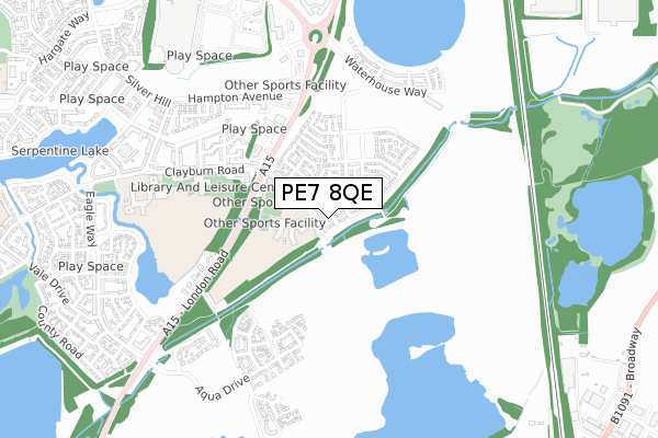 PE7 8QE map - small scale - OS Open Zoomstack (Ordnance Survey)