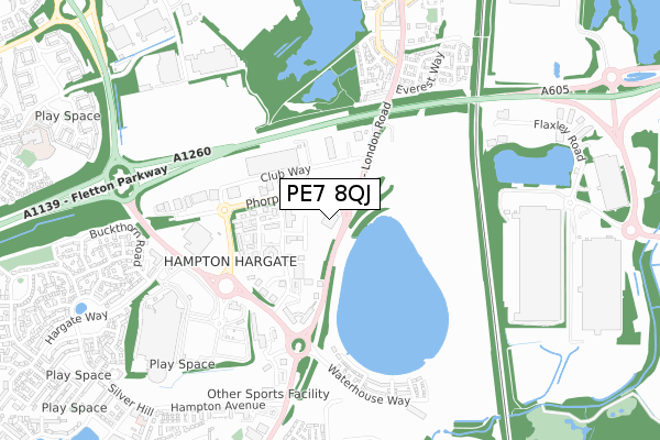 PE7 8QJ map - small scale - OS Open Zoomstack (Ordnance Survey)