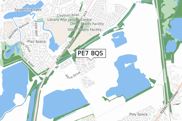 PE7 8QS map - small scale - OS Open Zoomstack (Ordnance Survey)