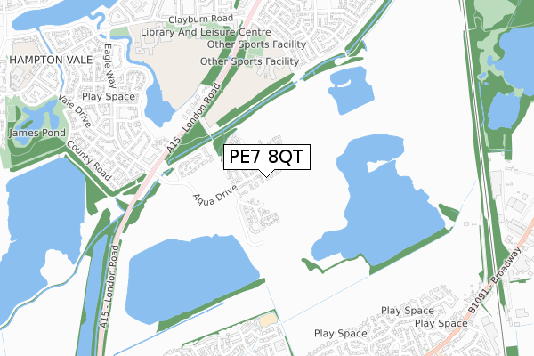 PE7 8QT map - small scale - OS Open Zoomstack (Ordnance Survey)