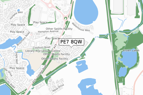 PE7 8QW map - small scale - OS Open Zoomstack (Ordnance Survey)