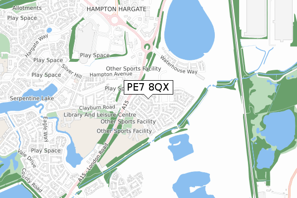 PE7 8QX map - small scale - OS Open Zoomstack (Ordnance Survey)