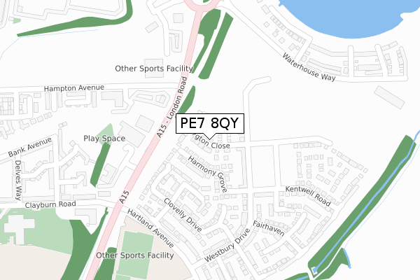 PE7 8QY map - large scale - OS Open Zoomstack (Ordnance Survey)