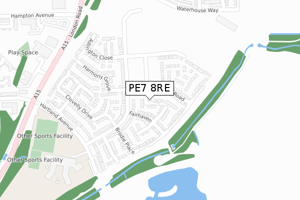 PE7 8RE map - large scale - OS Open Zoomstack (Ordnance Survey)