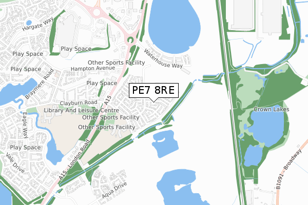 PE7 8RE map - small scale - OS Open Zoomstack (Ordnance Survey)