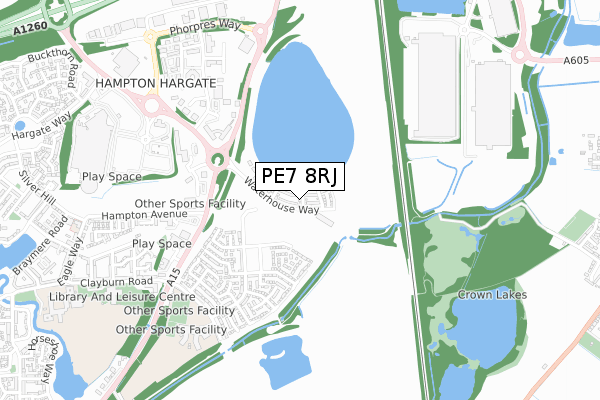 PE7 8RJ map - small scale - OS Open Zoomstack (Ordnance Survey)