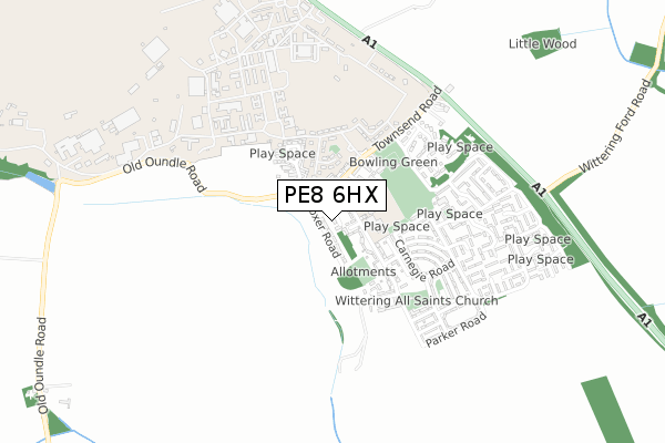 PE8 6HX map - small scale - OS Open Zoomstack (Ordnance Survey)