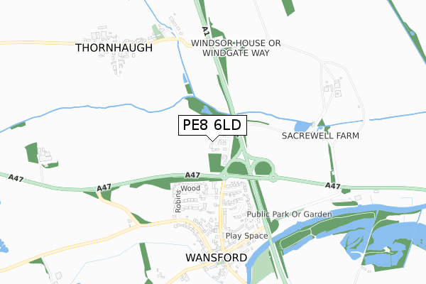 PE8 6LD map - small scale - OS Open Zoomstack (Ordnance Survey)