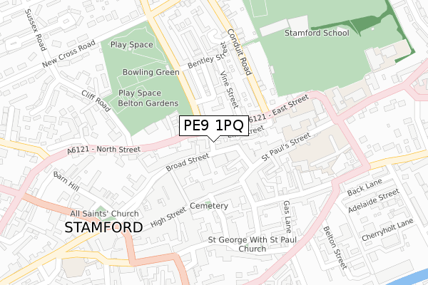 PE9 1PQ map - large scale - OS Open Zoomstack (Ordnance Survey)