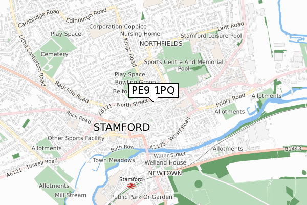 PE9 1PQ map - small scale - OS Open Zoomstack (Ordnance Survey)