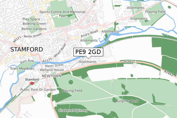 PE9 2GD map - small scale - OS Open Zoomstack (Ordnance Survey)