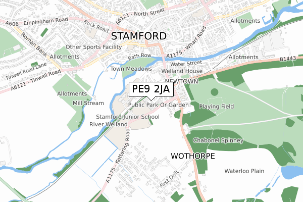 PE9 2JA map - small scale - OS Open Zoomstack (Ordnance Survey)