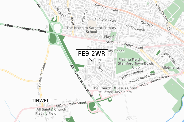 PE9 2WR map - small scale - OS Open Zoomstack (Ordnance Survey)